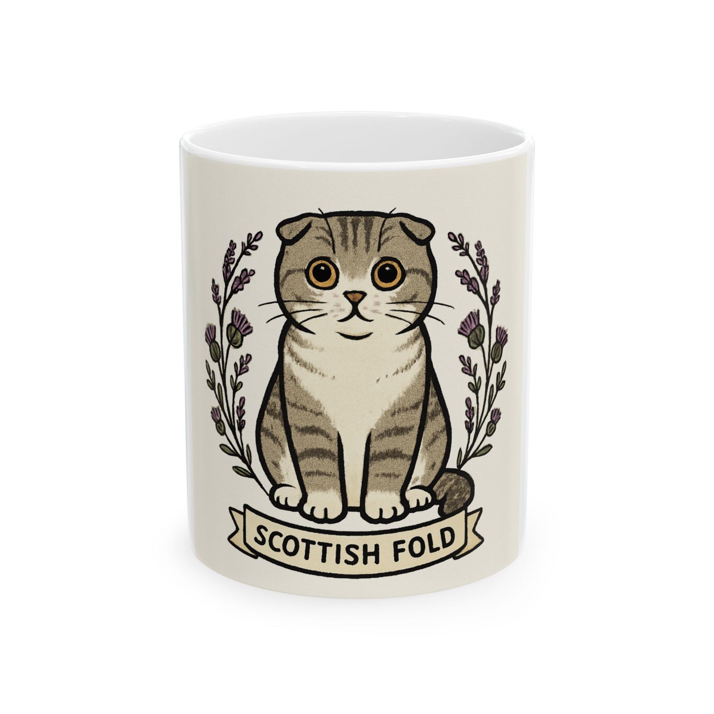 Scottish Fold Cat Ceramic Mug, Cute Cat Lover Gift, Pet Memorial, Coffee or Tea Cup, Birthday Present, Animal Enthusiast Collection