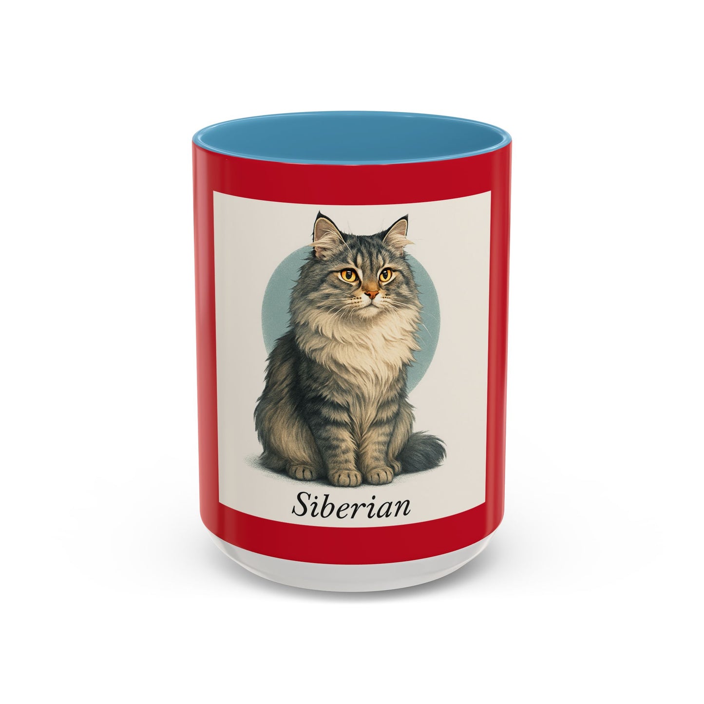 Siberian Cat Accent Coffee Mug, Unique Cat Lover Gift, Black Handle Mug, Animal Art, 11oz & 15oz Coffee Cup