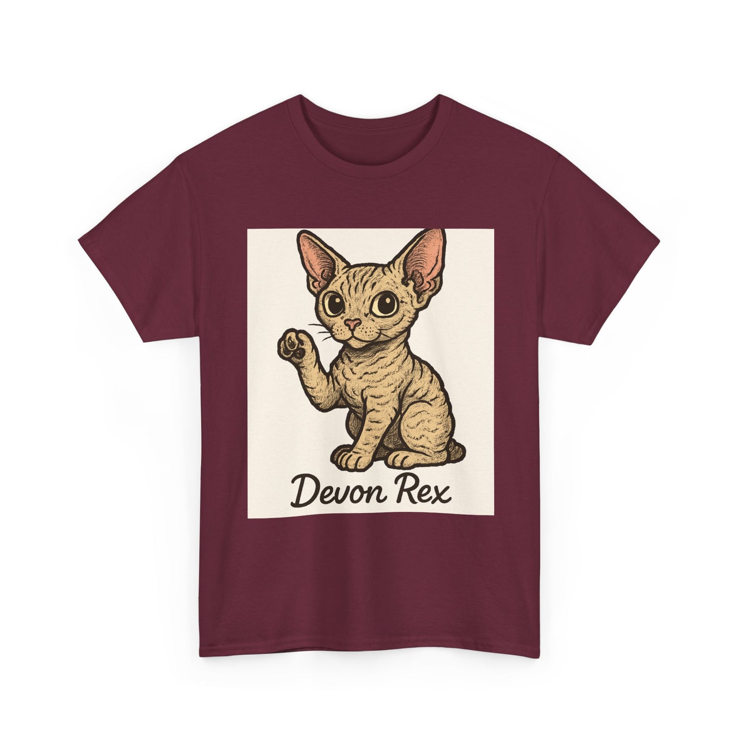 Devon Rex Cat T-Shirt, Cute Cat Lover Gift, Unisex Heavy Cotton Tee, Pet Owner Apparel, Animal Themed Clothing