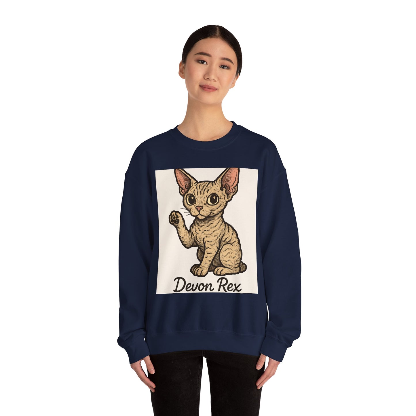 Devon Rex Cat Crewneck Sweatshirt, Cute Cat Sweater, Unisex Pet Apparel, Animal Lover Gift, Cozy Fashion, Perfect for Cat Owners