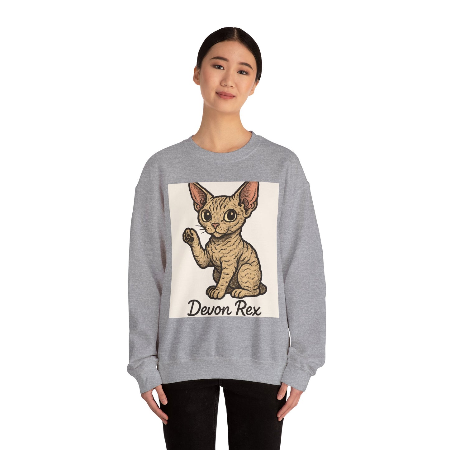 Devon Rex Cat Crewneck Sweatshirt, Cute Cat Sweater, Unisex Pet Apparel, Animal Lover Gift, Cozy Fashion, Perfect for Cat Owners
