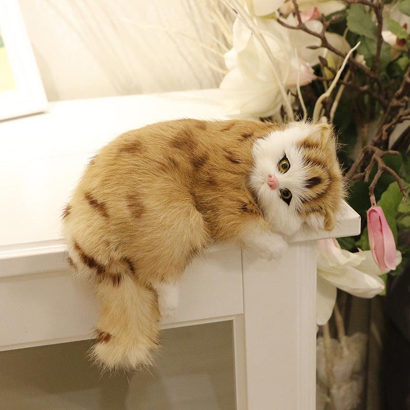 Sleeping Cat Plush Toy Set With Bow Tie And Bell - Realistic Cat Doll For Kids' Gift And Home Decor