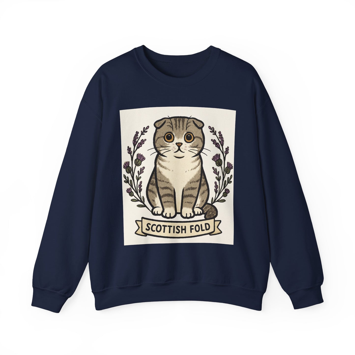 Scottish Fold Cat Sweatshirt, Cozy Unisex Crewneck, Cat Lover Gift, Cute Animal Apparel, Pet Themed Sweatshirt