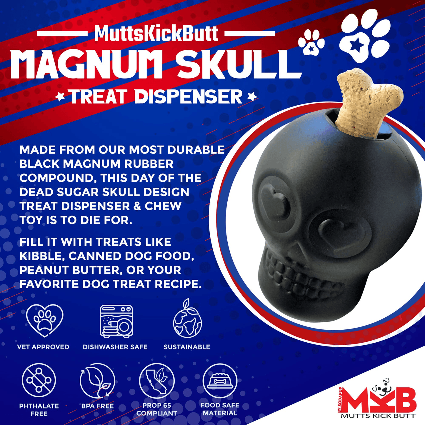 MKB Day of the Dead Sugar Skull Chew Toy & Treat Dispenser
