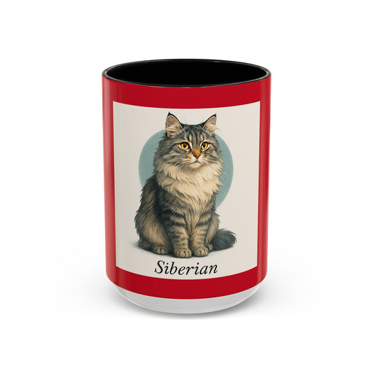 Siberian Cat Accent Coffee Mug, Unique Cat Lover Gift, Black Handle Mug, Animal Art, 11oz & 15oz Coffee Cup