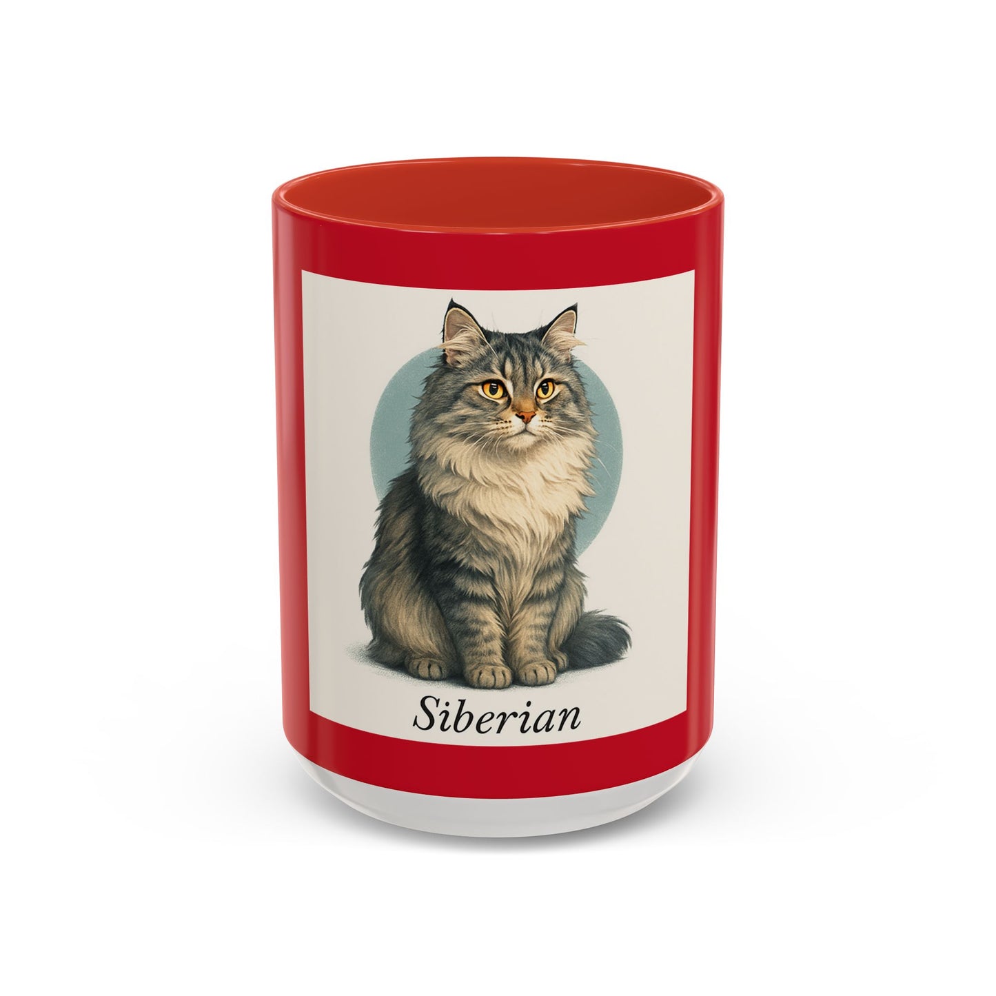 Siberian Cat Accent Coffee Mug, Unique Cat Lover Gift, Black Handle Mug, Animal Art, 11oz & 15oz Coffee Cup