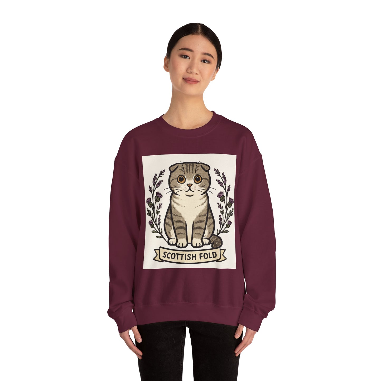 Scottish Fold Cat Sweatshirt, Cozy Unisex Crewneck, Cat Lover Gift, Cute Animal Apparel, Pet Themed Sweatshirt
