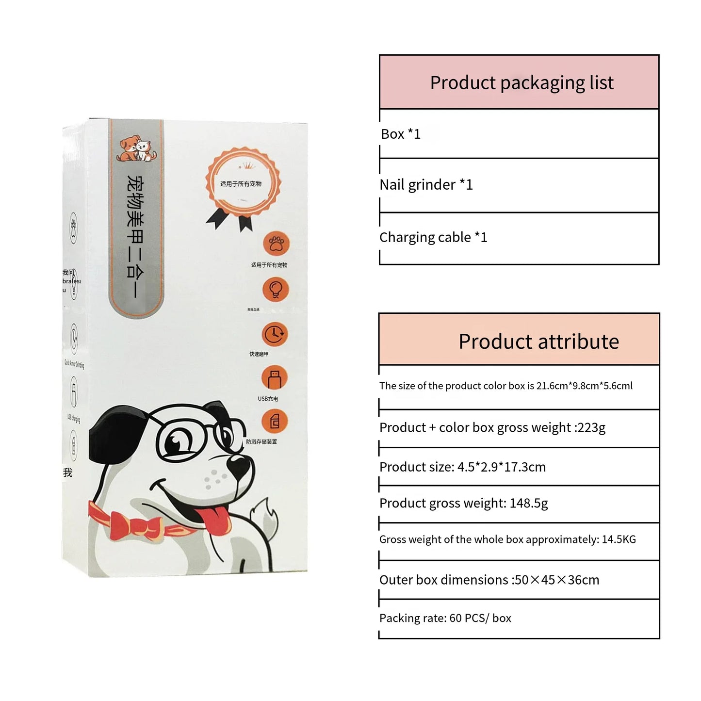Pet Nail Clipper Trimmer with LED Light USB Rechargeable Electric Nail Clipper Display Nail Grinder Prevent Injury Low Noise
