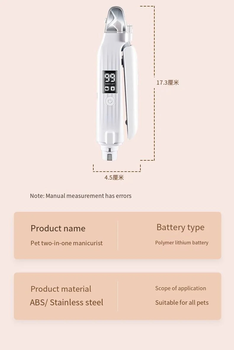 Pet Nail Clipper Trimmer with LED Light USB Rechargeable Electric Nail Clipper Display Nail Grinder Prevent Injury Low Noise
