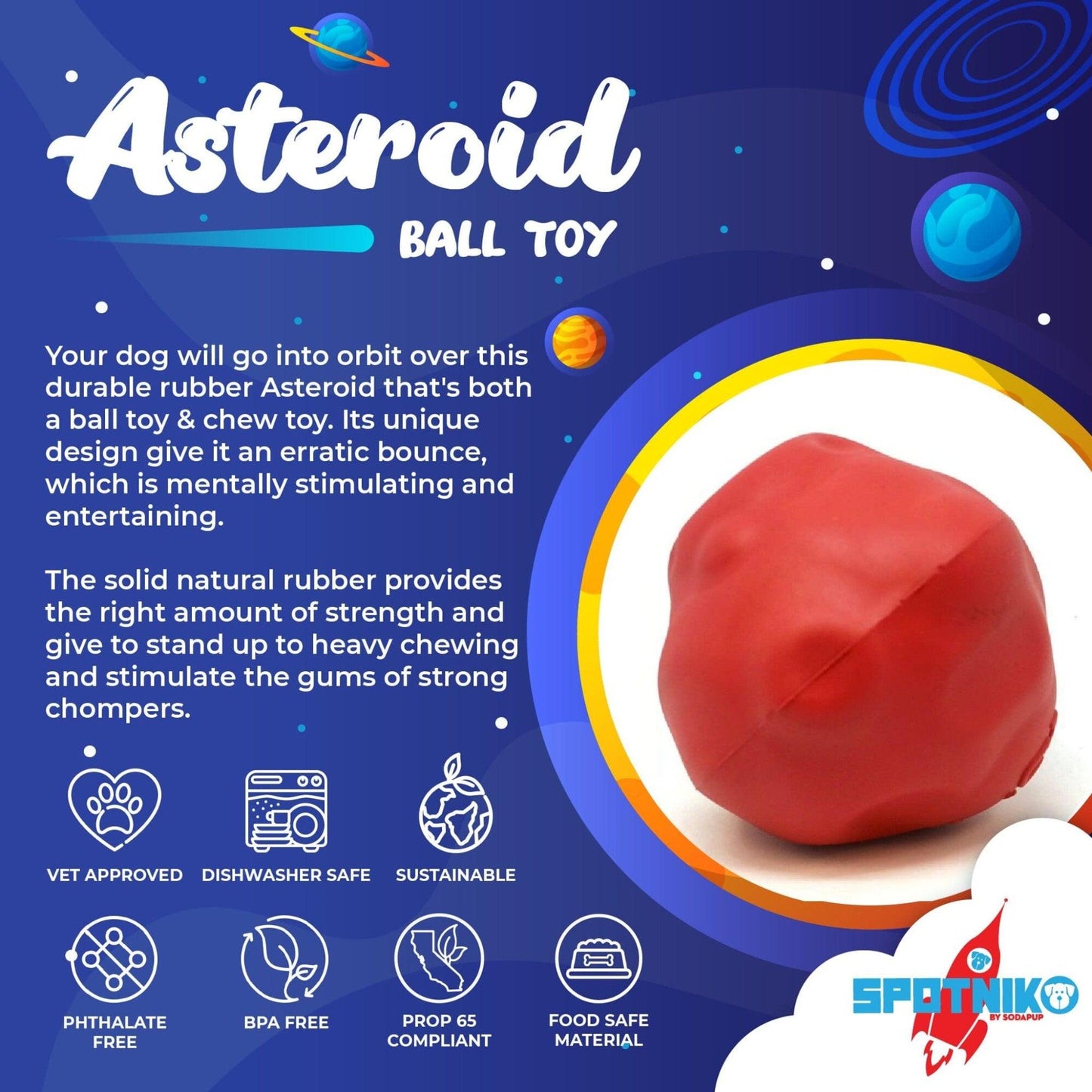 Asteroid Ultra Durable Rubber Chew Toy for Active Dogs