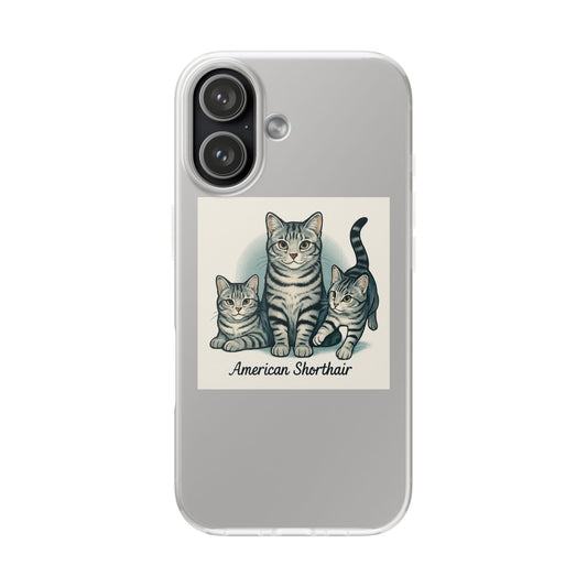 Vintage Cat Flexi Case for Animal Lovers, Pet Owner Gift, Custom Phone Cover, Cute Cat Accessories, American Shorthair Design