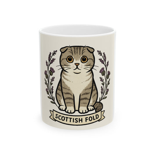 Scottish Fold Cat Ceramic Mug, Cute Cat Lover Gift, Pet Memorial, Coffee or Tea Cup, Birthday Present, Animal Enthusiast Collection