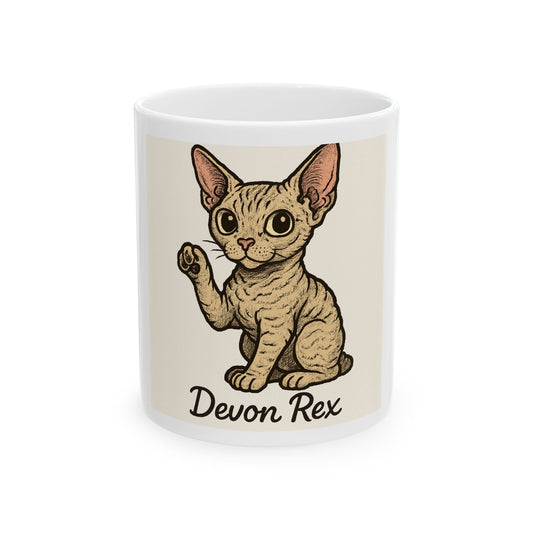 Cute Devon Rex Cat Ceramic Mug - Perfect Gift for Cat Lovers, Coffee, Tea, Home Decor, Animal Enthusiasts