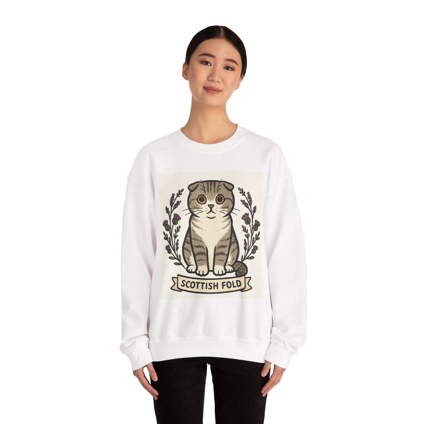 Scottish Fold Cat Sweatshirt, Cozy Unisex Crewneck, Cat Lover Gift, Cute Animal Apparel, Pet Themed Sweatshirt
