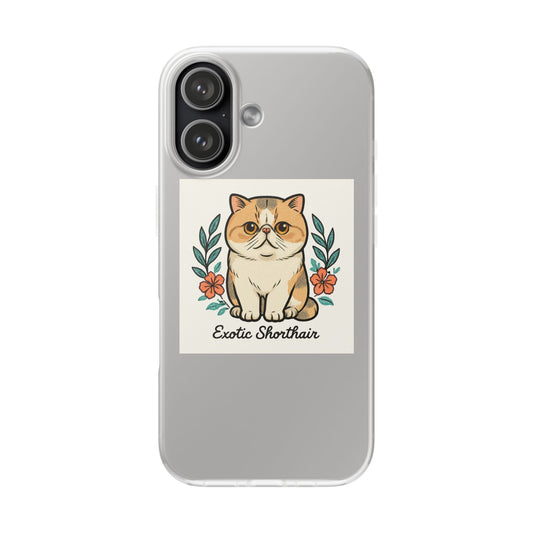 Cute Cat Flexi Case for Pet Lovers, Phone Cover, Animal Gift, Exotic Shorthair Design, Birthday, Holiday, Customizable