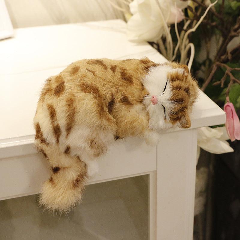 Sleeping Cat Plush Toy Set With Bow Tie And Bell - Realistic Cat Doll For Kids' Gift And Home Decor