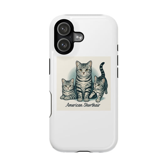 Cute Cat-Themed Magnetic Phone Case, American Shorthair Design, Durable Phone Cover, Pet Lover Gift, Phone Protection