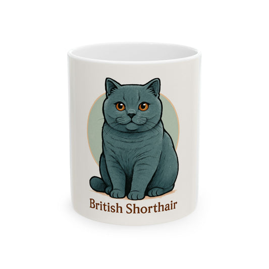 British Shorthair Cat Mug, Cute Cat Lover Gift, Coffee Tea Cup, Animal Lover Decor, Pet Themed Mugs, Feline Gift Idea
