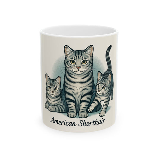 American Shorthair Cat Ceramic Mug - Cute Pet Lover Gift, Coffee Mug, Cat Lover Gift, Feline Home Decor, Cat Merchandise